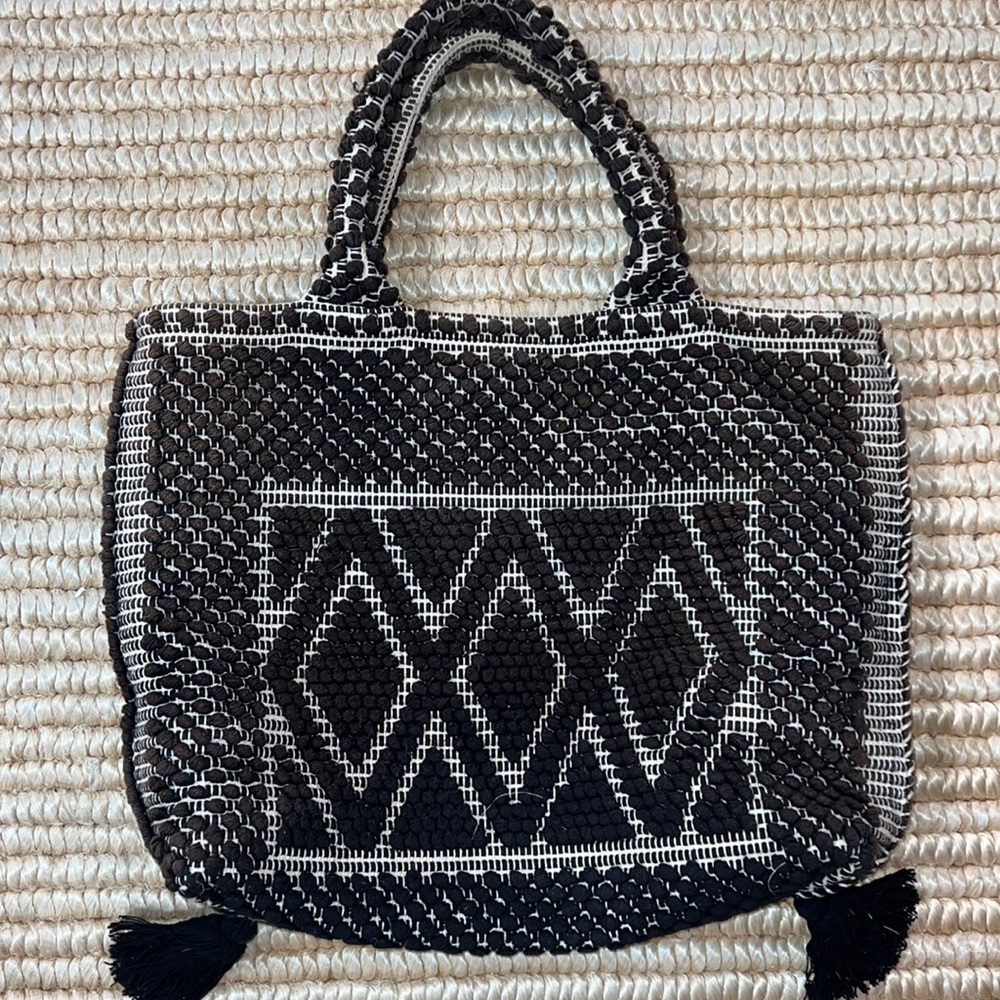 Pearl and Caviar tassel heavy duty woven oversized tote bag